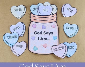 God Says I Am Craft, Christian Kids Craft, Bible Activity, Sunday School Printable, Faith Craft, Digital Download