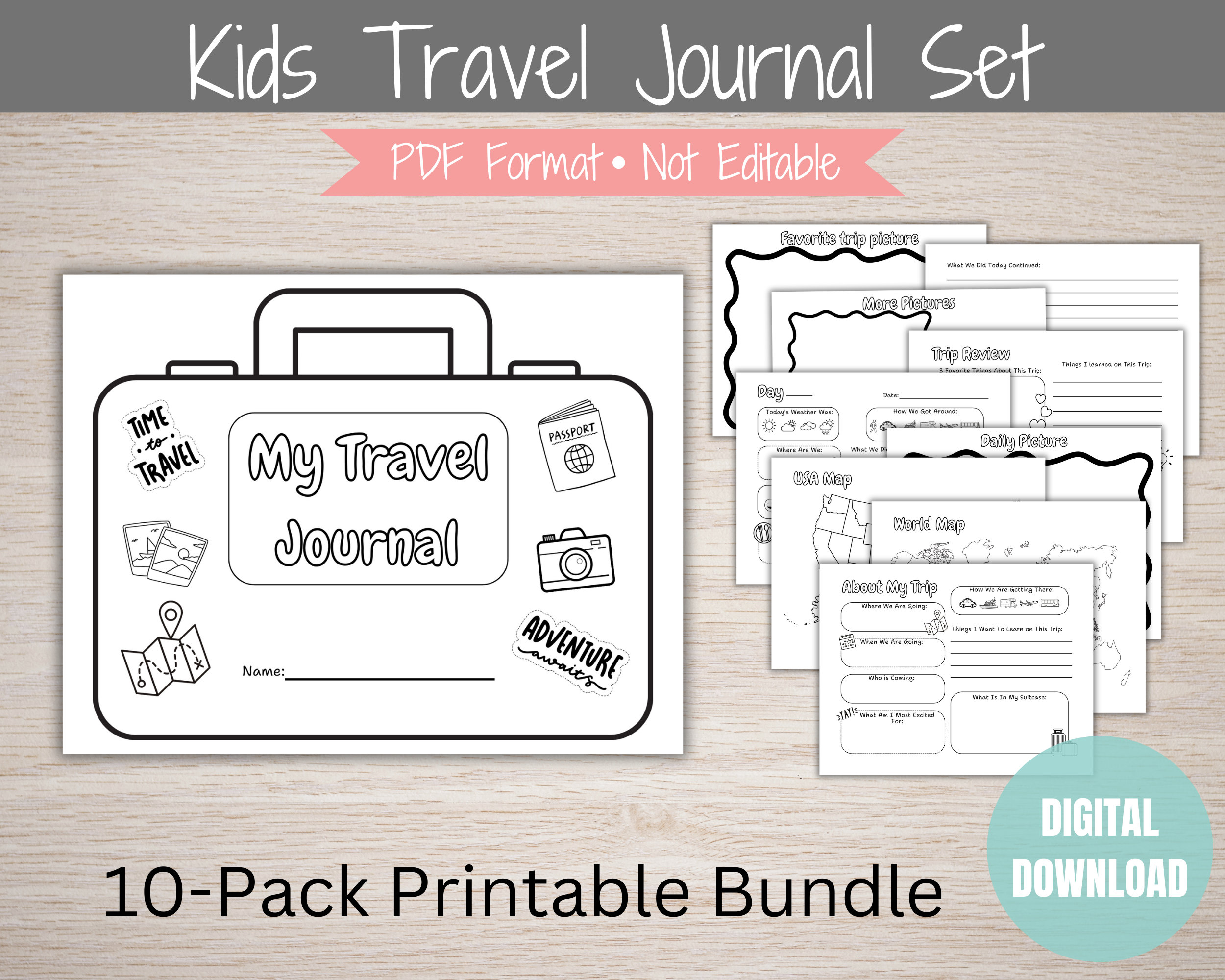 Kids Travel Journal: Printable Vacation Diary, 10-page Set (PDF) - Etsy
