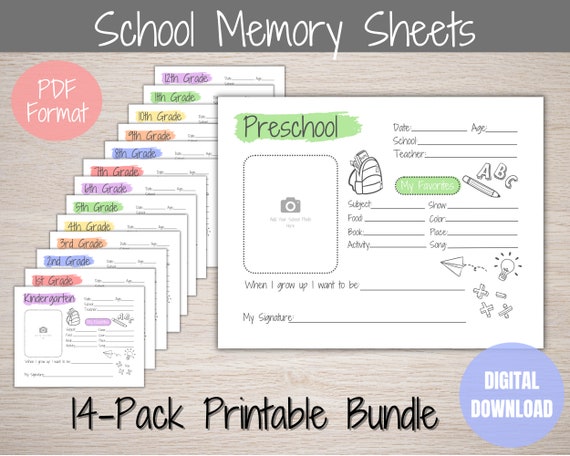 School Memory Interview Printable, Keepsake Journal (Digital Download)