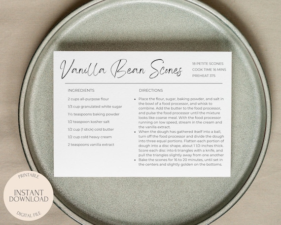 EDITABLE Recipe Card Template Recipe Cards Instant Download Personalized Recipe Card Modern Recipe Card Minimalist Recipe Card Printable