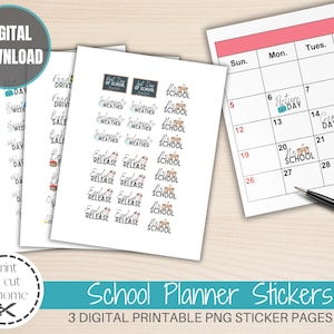 Adesivos escolares para impressão, adesivos de planejador para impressão, adesivos de planejador escolar, adesivos de corte para impressão, adesivos Cricut PNG, adesivos de calendário