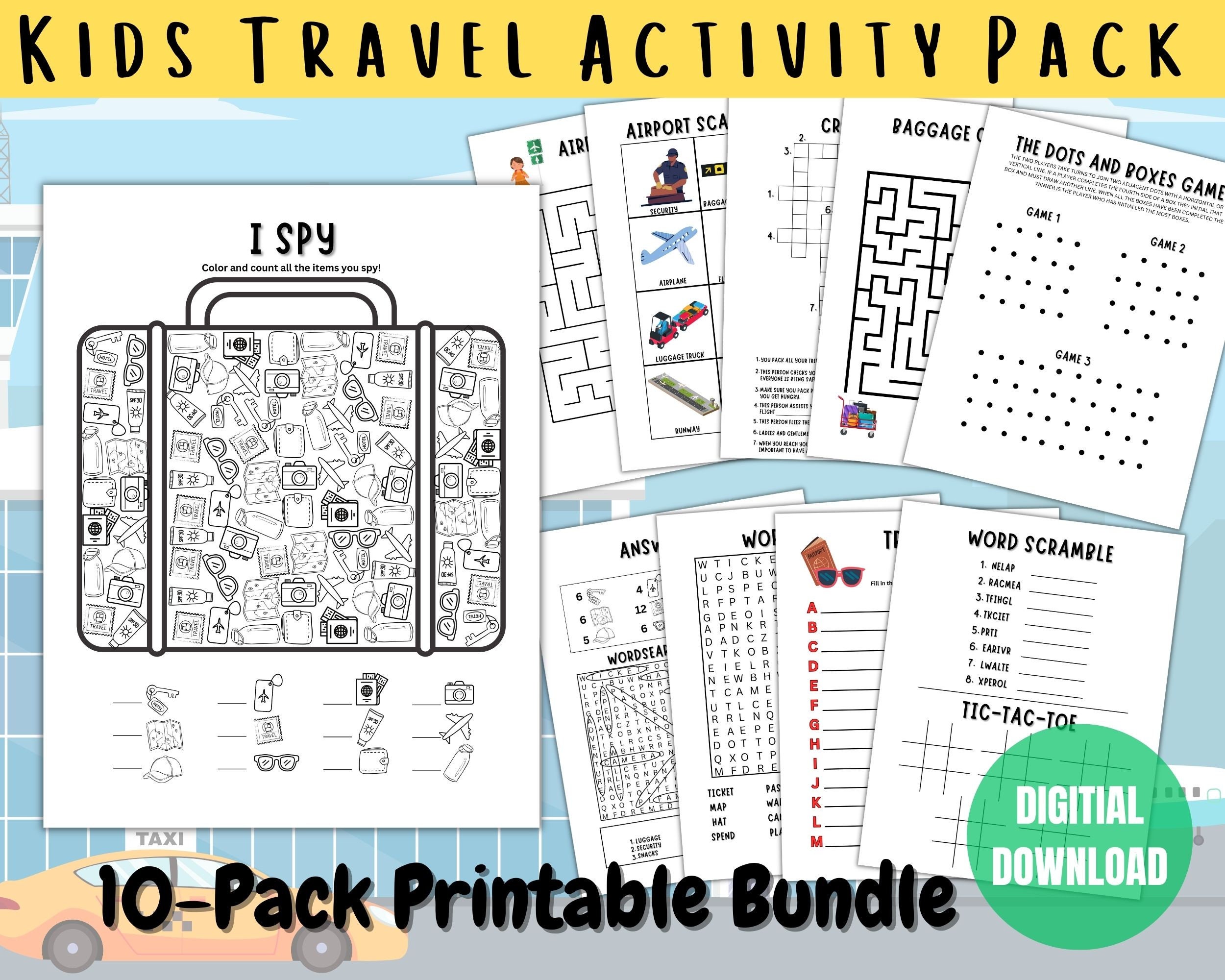 Kids Travel Activity Pack Printable Kids Activities Airplane Etsy