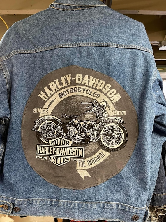 Men's Harley Davidson Denim Jacket, Size XL, Upcycled Materials - Etsy