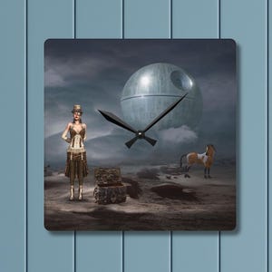 Steampunk Fantasy Wall Clock, Unique Home Gift, Vintage Style, Art Clock for Steampunk Lovers