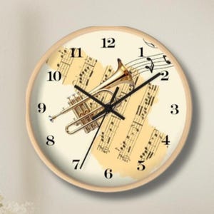 Horloge murale trompette : décoration de studio de musique, mouvement à quartz silencieux