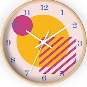 Retro Wall Clock, Geometric Pink Orange, Unique Gift Idea, Trendy Influencer Room Decor, Modern Home Office Clock, Stylish Minimalist Clock