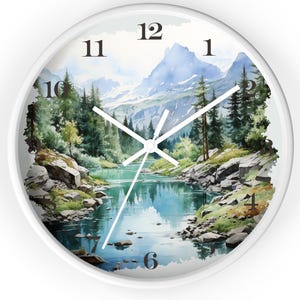 Mountain Cabin Wall Clock: Rustic River Scene, Silent Quartz Movement