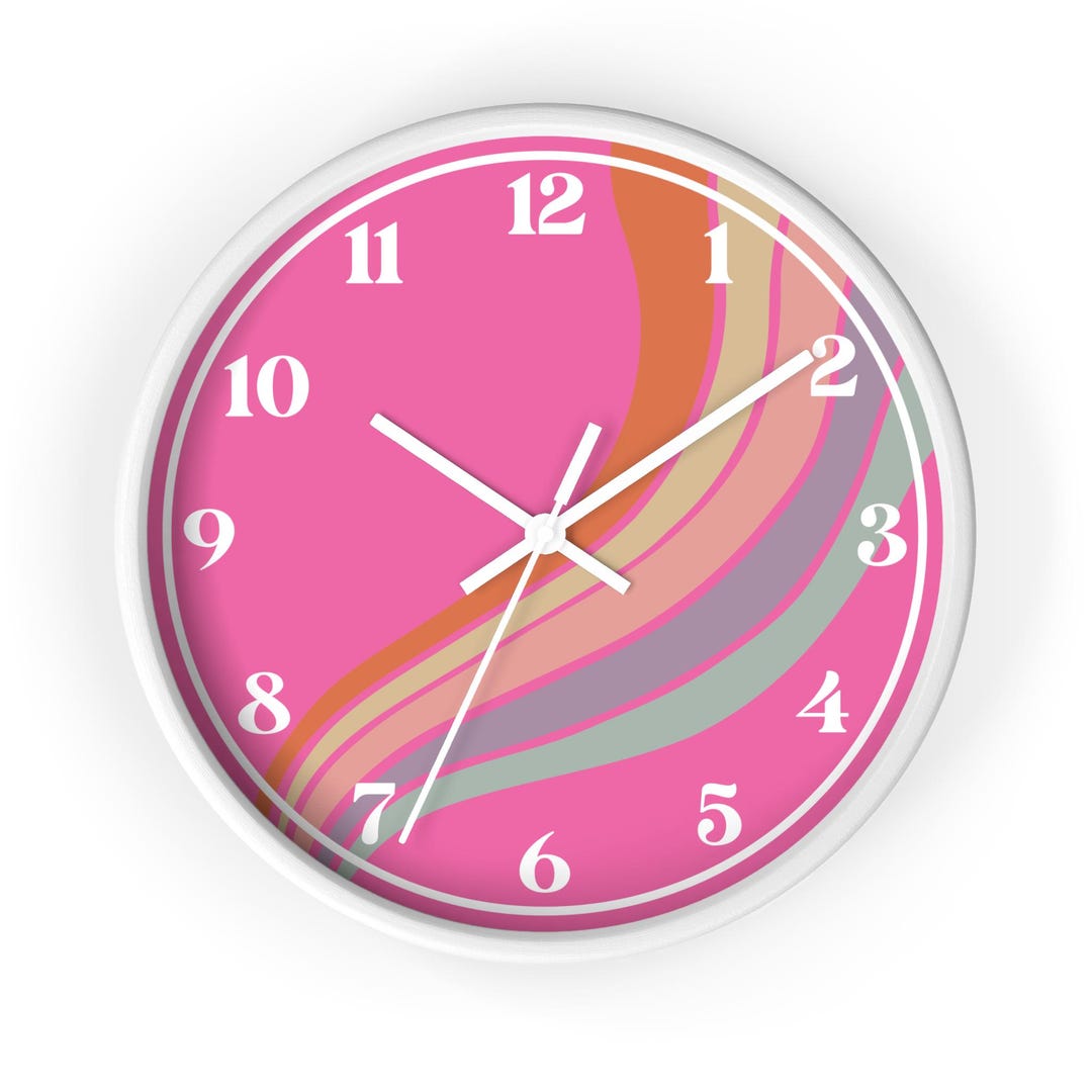 Retro Bubblegum Pink Wall Clock, Vintage Minimalist Boutique Clock With ...