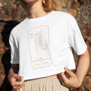 Bijgesneden T-shirt Steenbok sterrenbeeldkaart, vintage astrologie T-shirt, horoscoopshirt voor vrouwen, mystieke sterrenbeeldcadeau