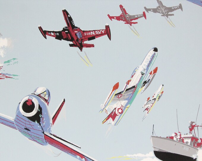 1950s Vintage Wallpaper Navy Fighter Planes Battleships on Etsy