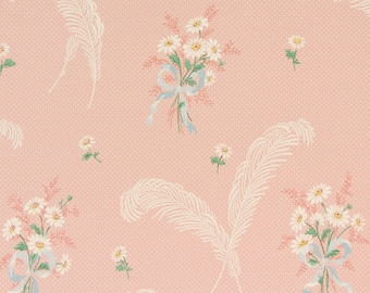 1940s Vintage Wallpaper- White Floral Bouquets on Pink, Sold by the Yard