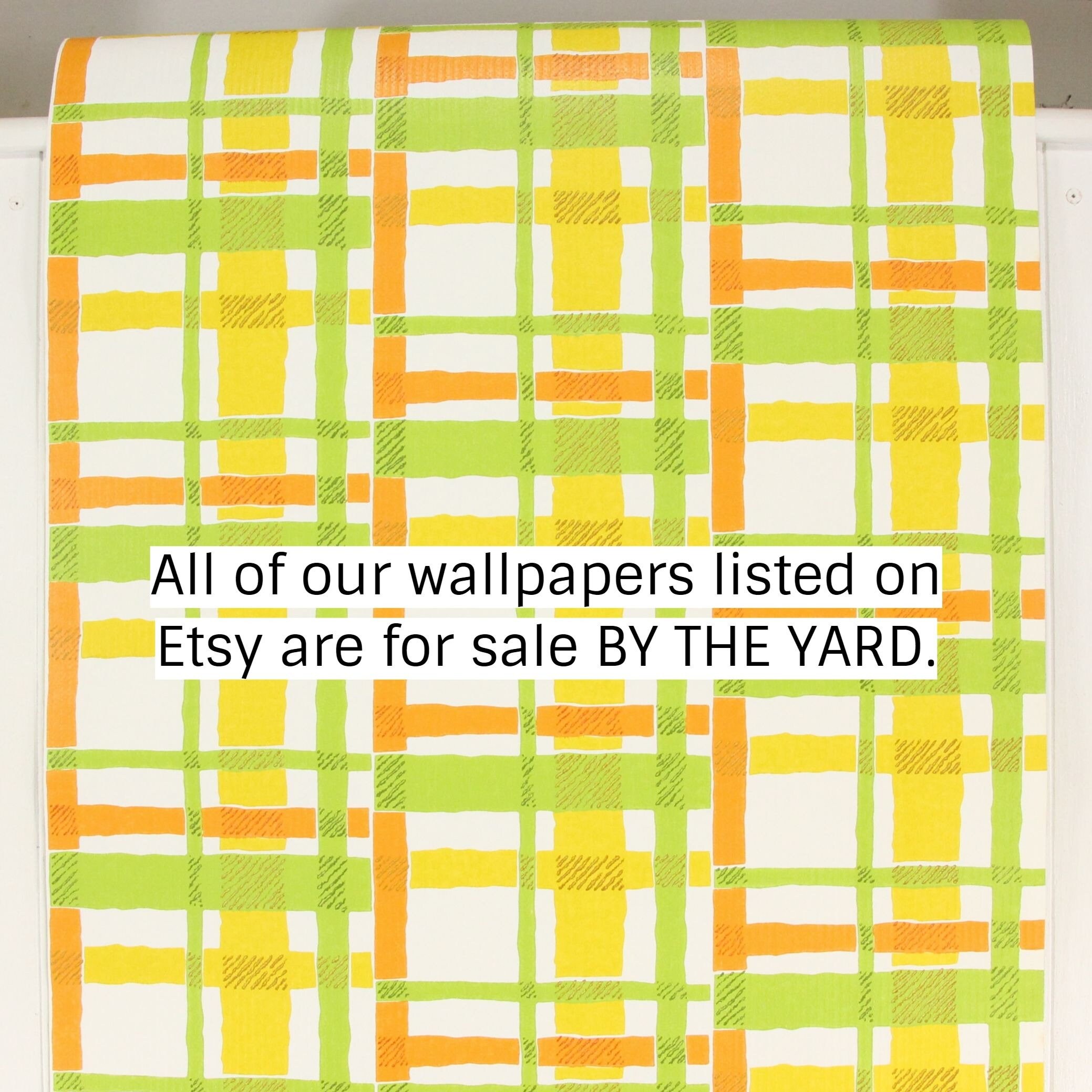 1970s Vintage Wallpaper - Vinyl Orange Yellow and Green Plaid, Sold by ...