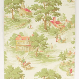 1950's Vintage Wallpaper Colonial Scenic Village Couples by the Yard image 3