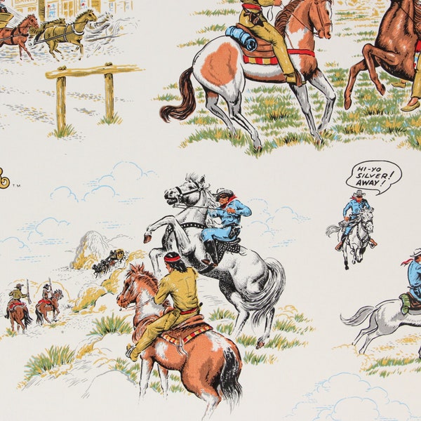 1980s Vintage Wallpaper - Lone Ranger Texas Ranger Tonto Silver, Sold by the Yard