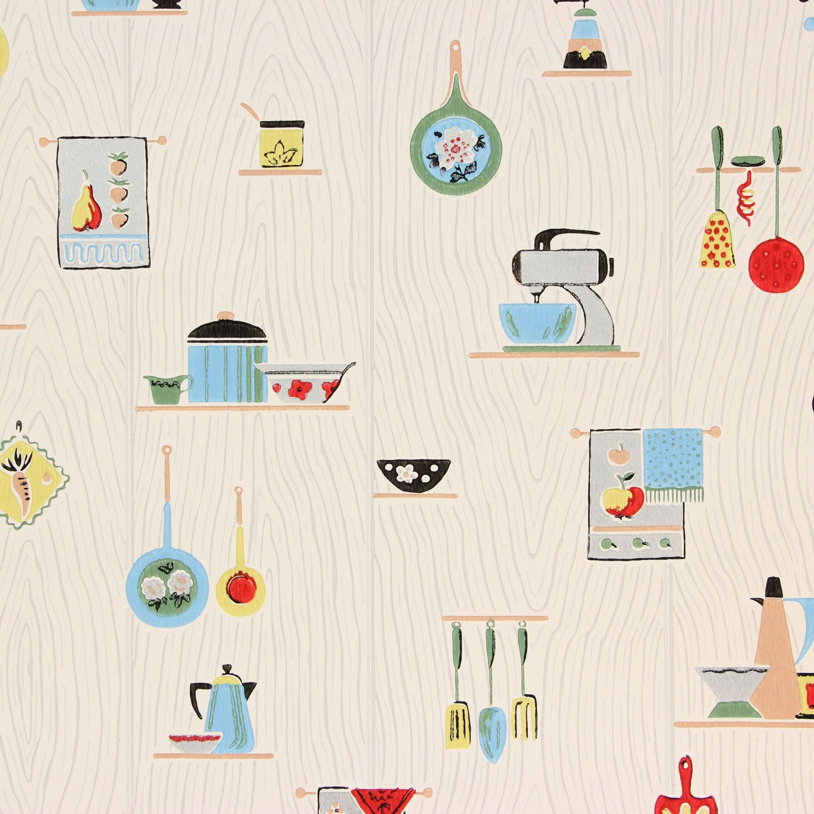 1950s Vintage Wallpaper Red Blue Kitchen Kitsch on Wood Grain - Etsy Norway 1950s Vintage Wallpaper Red Blue Kitchen Kitsch on Wood Grain - Etsy Norway
