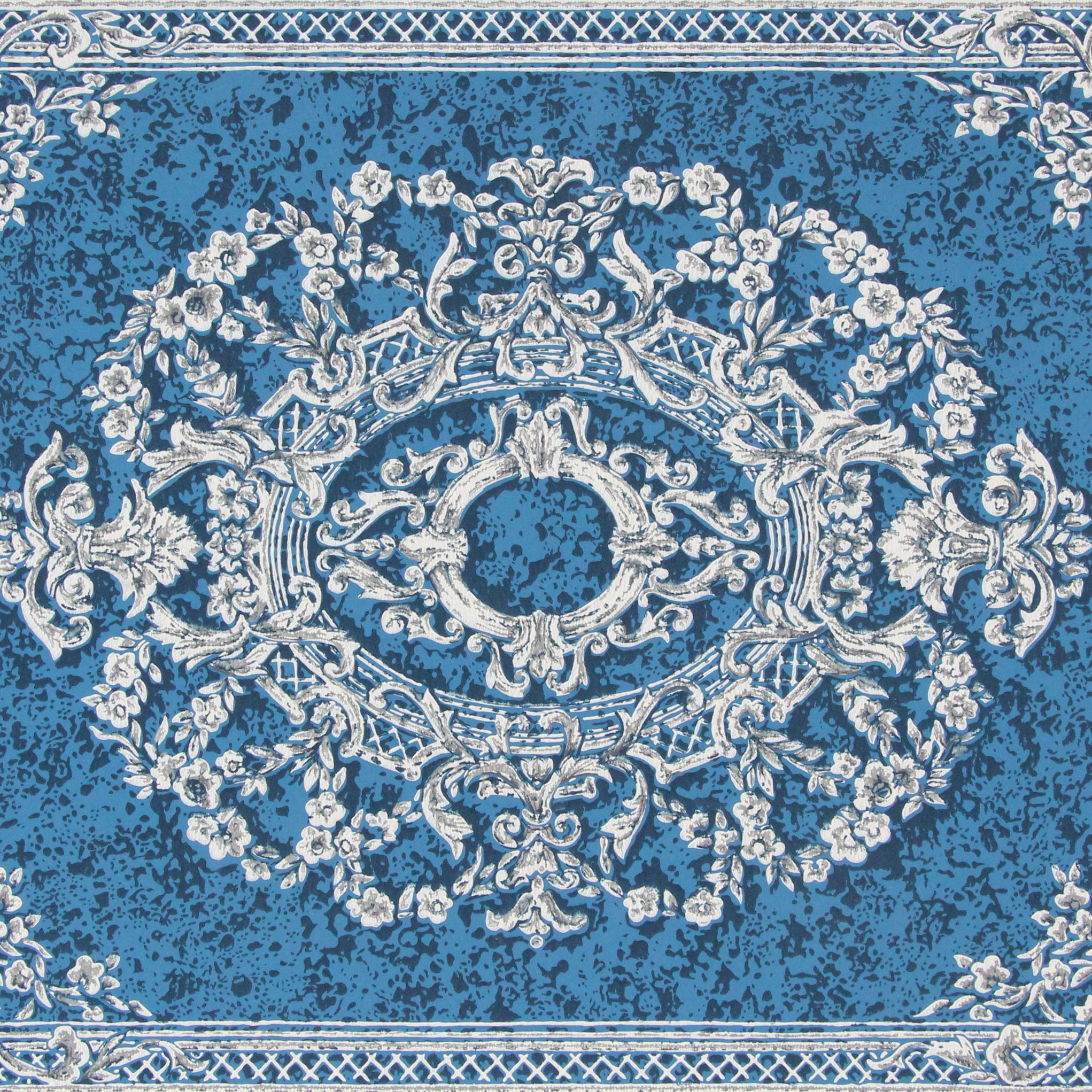 1960s Vintage Wallpaper - White Filigree on Blue, Sold by the Yard - Etsy