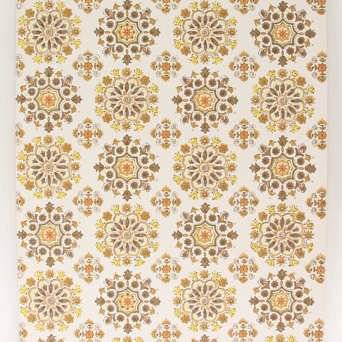 1970s Vintage Wallpaper - Brown Burnt Orange and Yellow Geometric, Sold ...