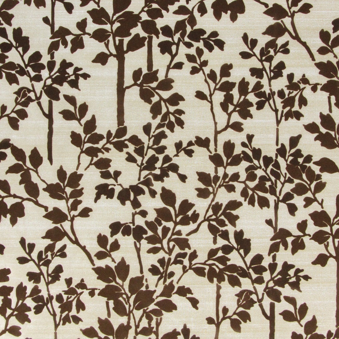 1970s Vintage Wallpaper - Brown Flock Leaves on Gold, Sold by the Yard ...