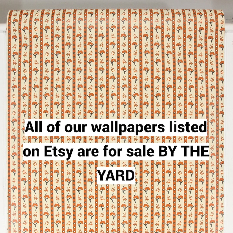 1970s Vintage Wallpaper - Vinyl Small Orange and Black Floral Stripe ...