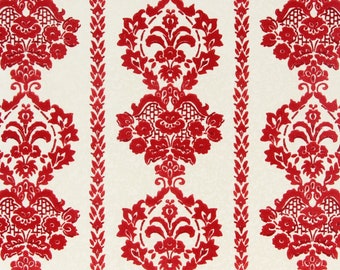 1970s Retro Vintage Wallpaper Red Flock Design on White by the Yard