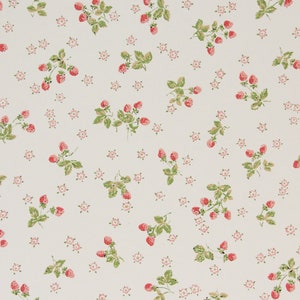 1970s Retro Vintage Wallpaper - Red Strawberries on White Vinyl, Sold by the Yard