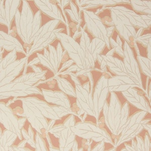 1930s Vintage Wallpaper - White Leaves with Berries on Terra Cotta, Sold by the Yard