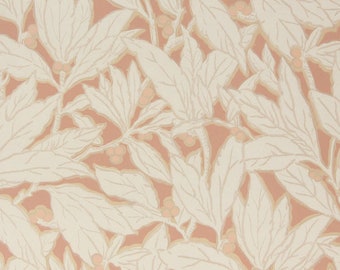 1930s Vintage Wallpaper White Leaves with Berries on Terra Cotta by the Yard