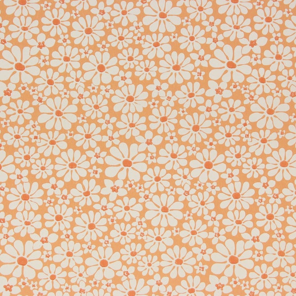 1960s Vintage Wallpaper Retro White Daisies on Orange by the Yard