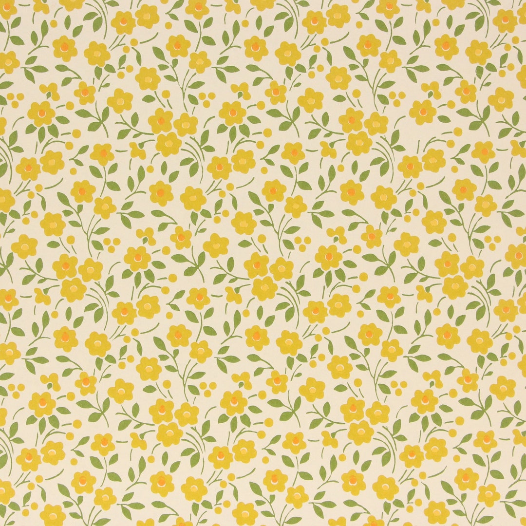 1970s Vintage Wallpaper Vinyl Retro Small Yellow Flowers by the Yard - Etsy