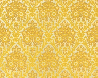 1970s Retro Vintage Flock Wallpaper - Yellow Gold Damask Design on Gold, Sold by the Yard