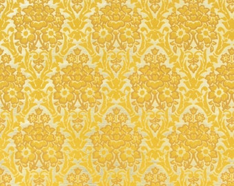 1970s Retro Vintage Flock Wallpaper Yellow Gold Damask Design on Gold by the Yard