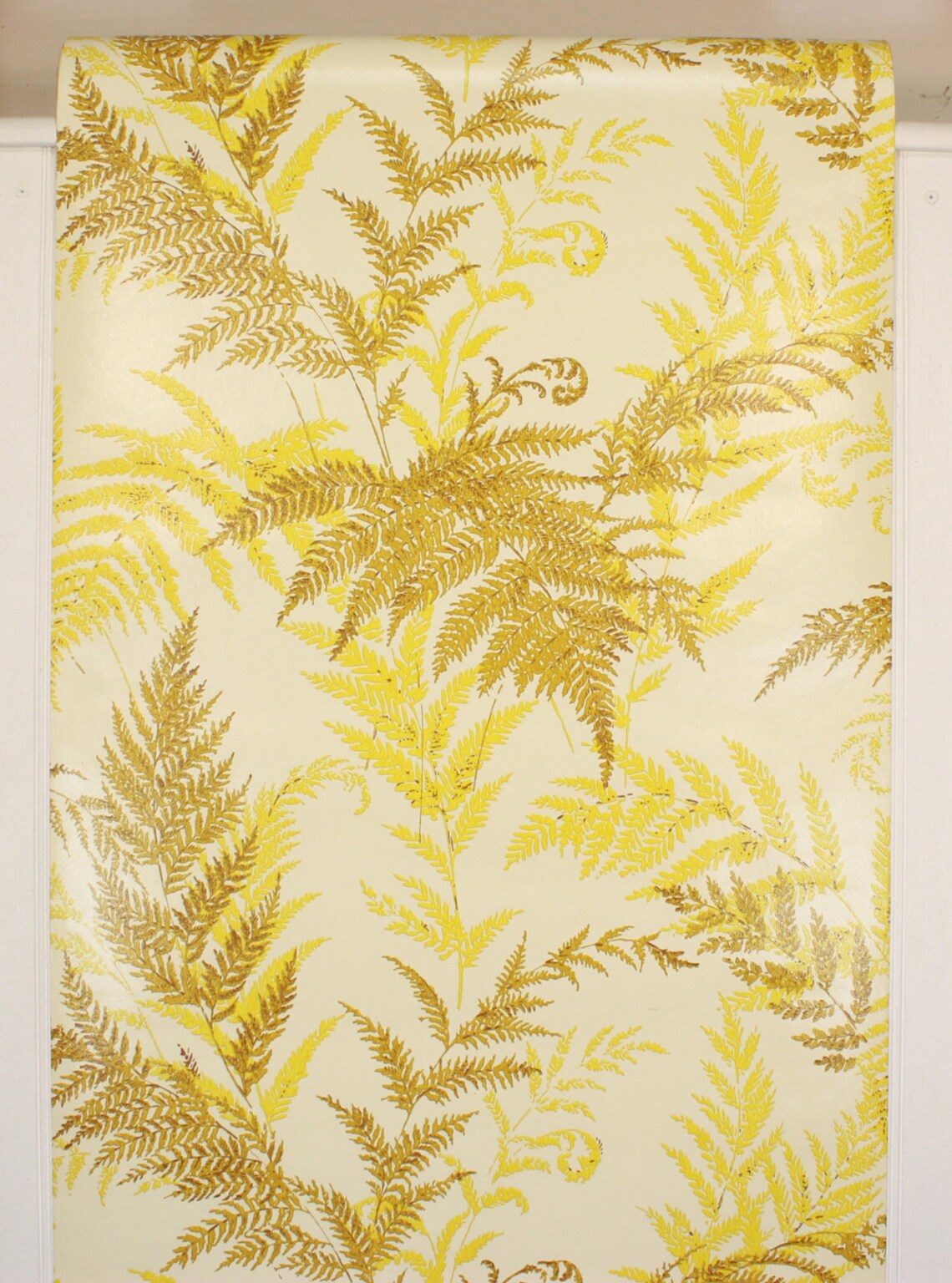 1970s Retro Vintage Wallpaper Vinyl Yellow Gold Brown Fern | Etsy