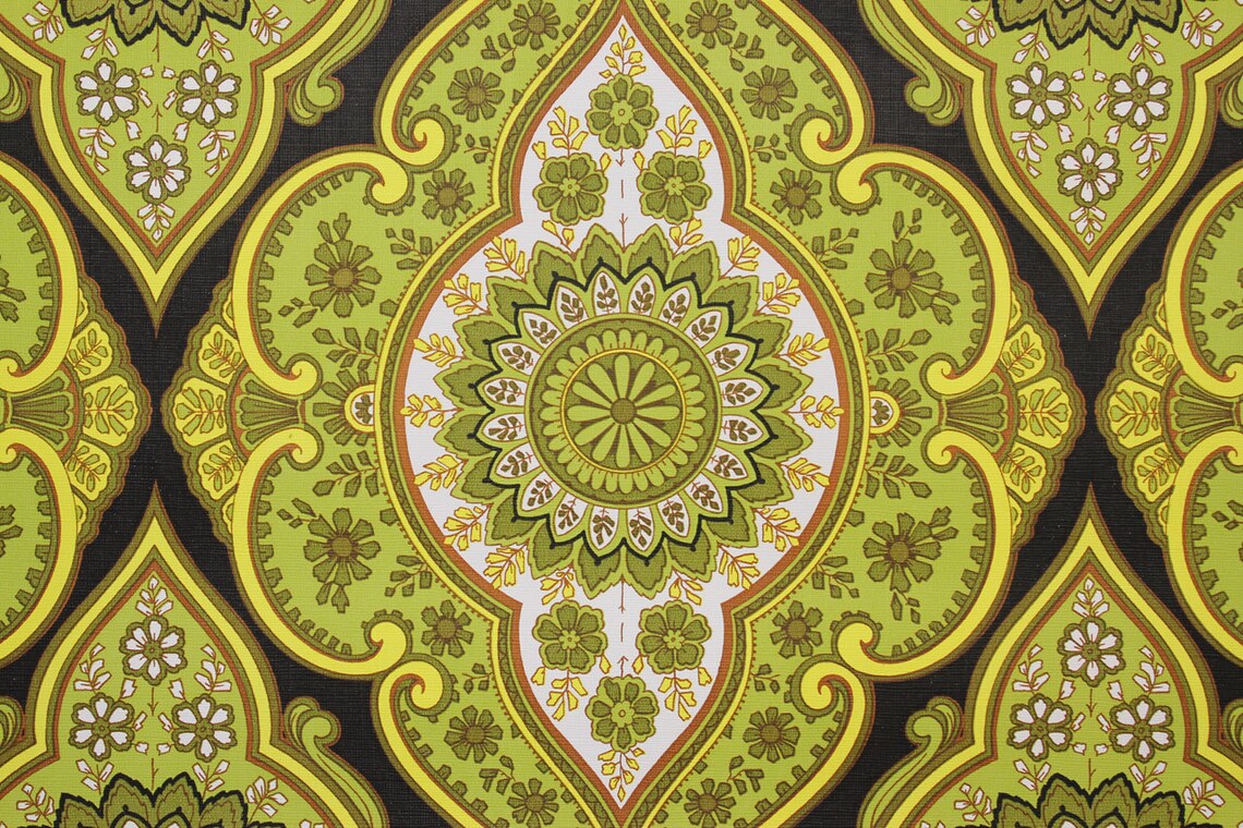 1970s Vintage Wallpaper Vinyl Retro Green and Yellow Floral - Etsy