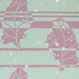 1950s Vintage Wallpaper Large Purple Leaves on Green Silver Accents by the Yard