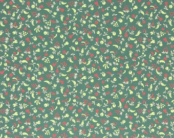 1940s Vintage Wallpaper - Small Fruit and Veggies Grapes Carrots Apples on Green, Sold by the Yard