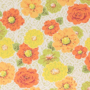 1960s Vintage Wallpaper Retro Orange Yellow Green Flowers on White by the Yard