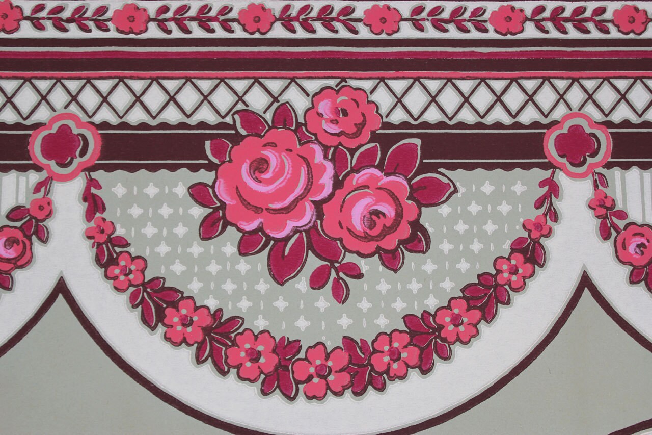 1920s Vintage Wallpaper Pink Rose Frieze Antique Border by the Etsy