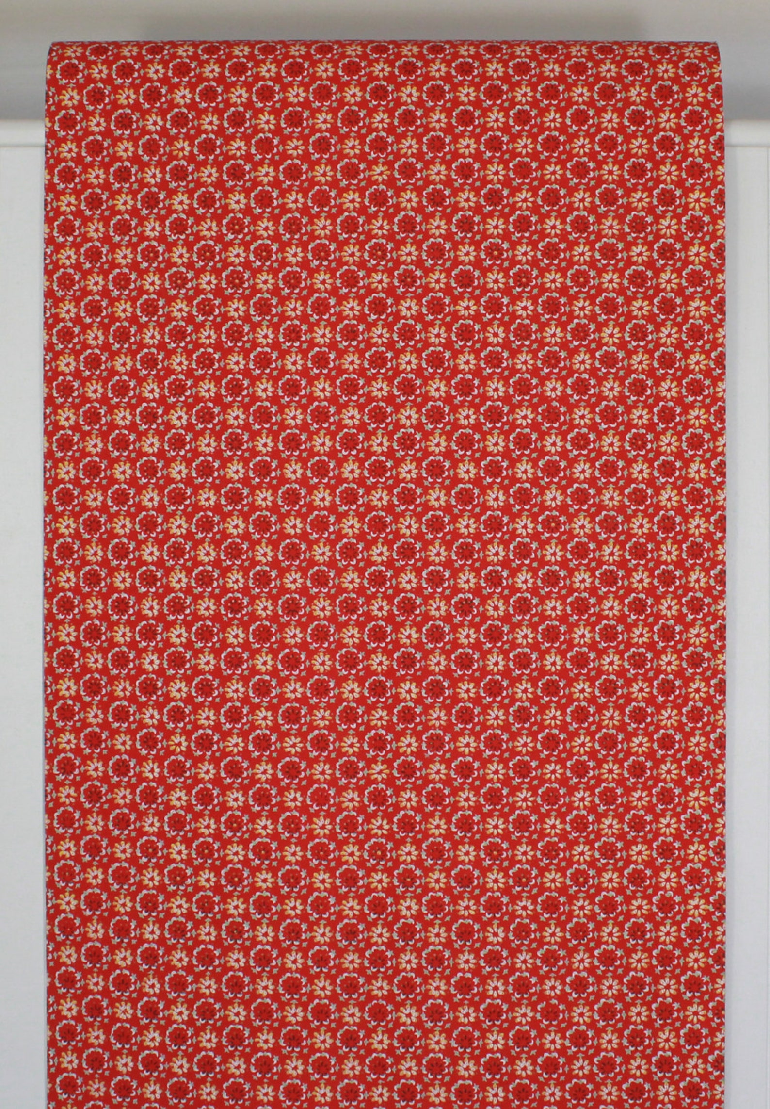 1960s Vintage Wallpaper Yellow and Black Geometric on Red by Etsy