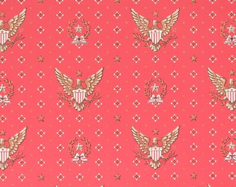 1970s Retro Vintage Wallpaper Americana Patriotic Gold Metallic Eagle on Red by the Yard