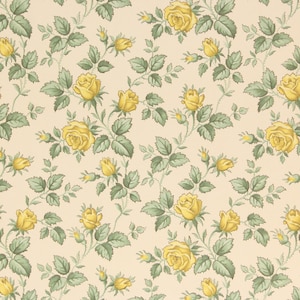 1930s Vintage Wallpaper - Yellow Roses on Off White, Sold by the Yard