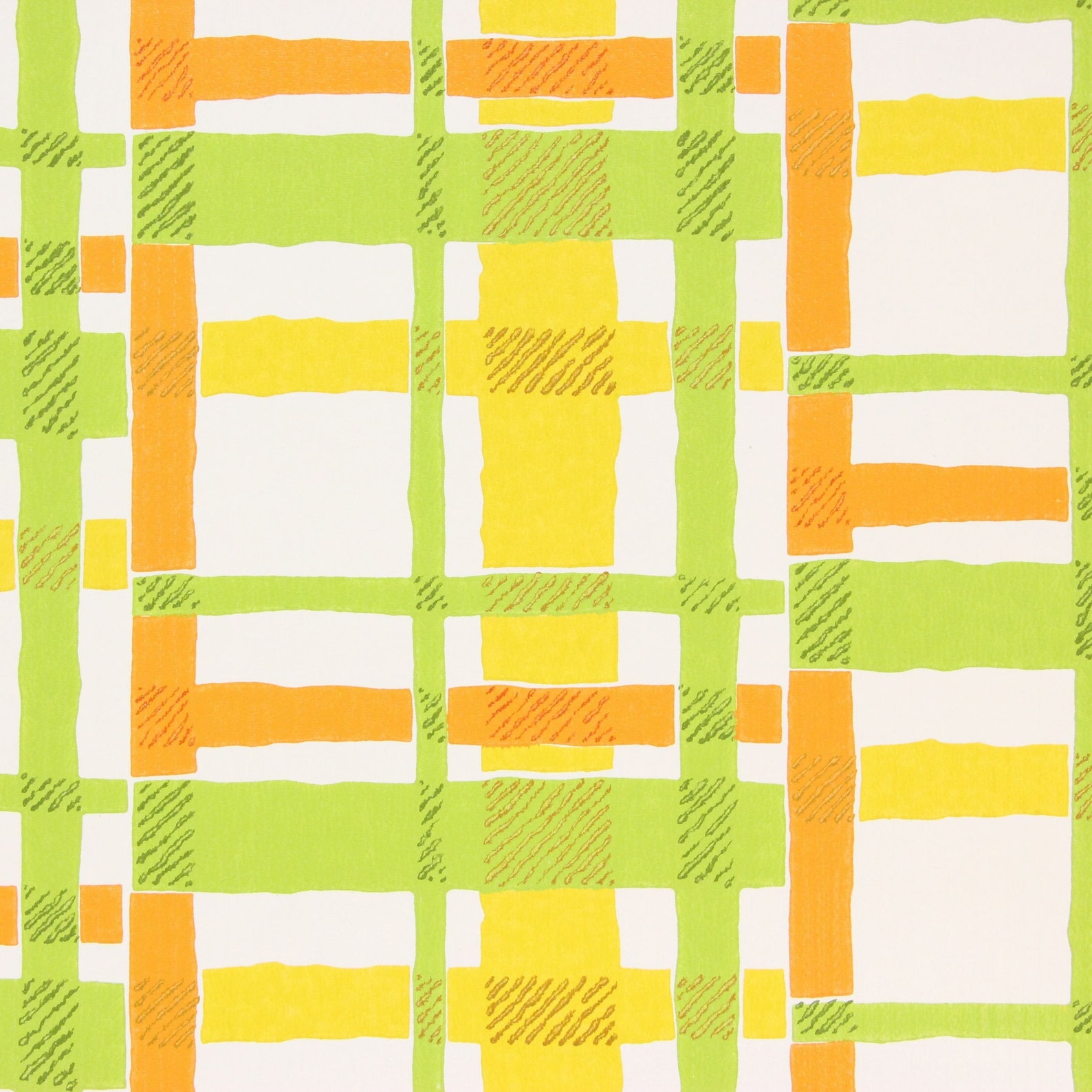 1970s Vintage Wallpaper - Vinyl Orange Yellow and Green Plaid, Sold by ...