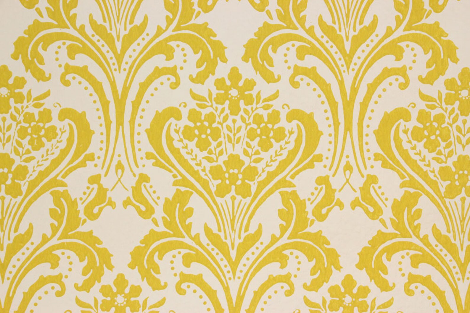 1960s Vintage Wallpaper Yellow Damask on White by the Yard Etsy