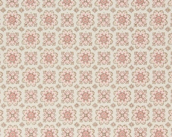 1950s Vintage Wallpaper Pink Floral Geometric on Off-White by the Yard