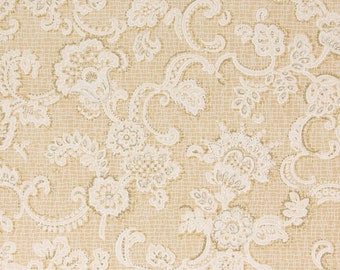 1920s Vintage Antique Wallpaper White Scrolls with Gold Metallics on Beige Lace by the Yard--Made in Belgium