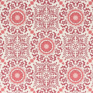 1960s Vintage Wallpaper - Red Geometric Medallion on White, Sold by the Yard