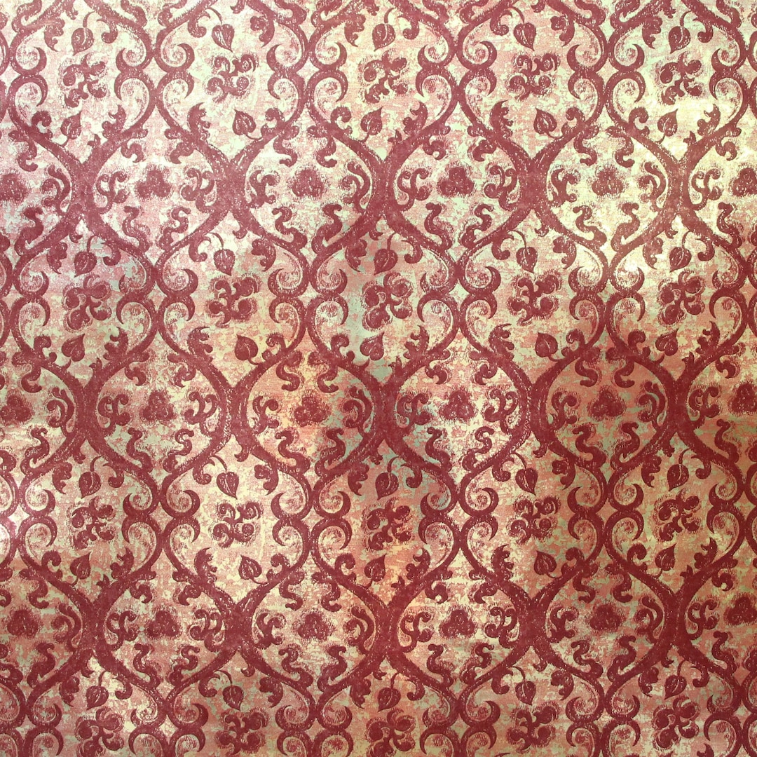 1970s Retro Vintage Wallpaper Red Damask on Gold Foil by the - Etsy