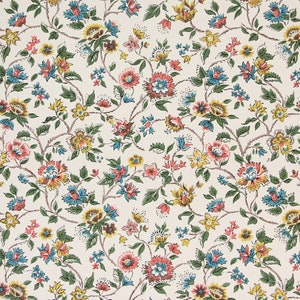 1950s Vintage Wallpaper - Pink Yellow Blue Flowers on White, Sold by the Yard
