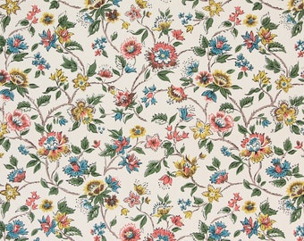 1950s Vintage Wallpaper Pink Yellow Blue Flowers on White by the Yard