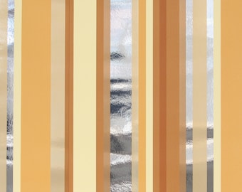 1970s Retro Wallpaper - Mylar Brown and Beige Stripe on Silver, Sold by the Yard