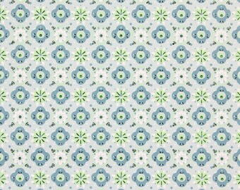 1960s Vintage Wallpaper Blue Green Geometric on Blue by the Yard